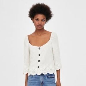 Zara White Eyelet Blouse